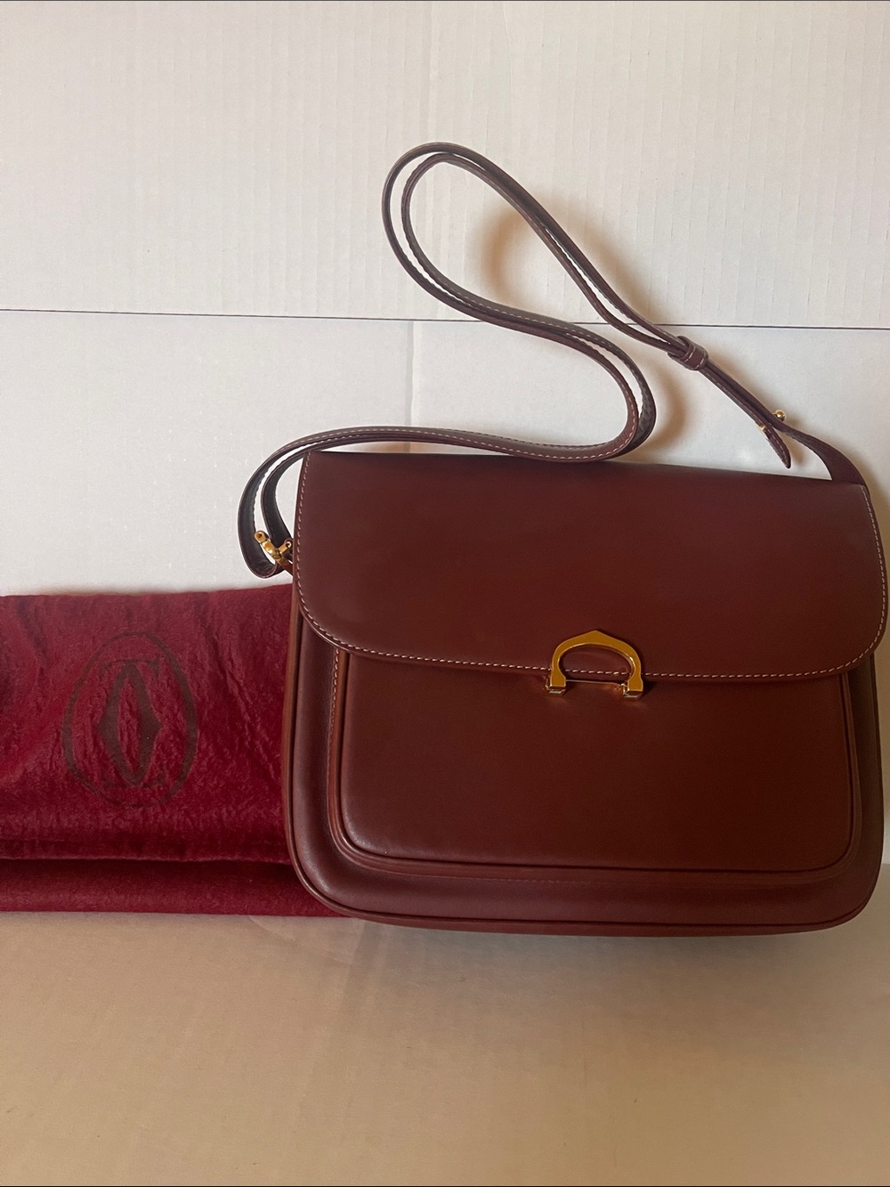 Cartier Burgundy Leather Crossbody Bag with Gold Hardware